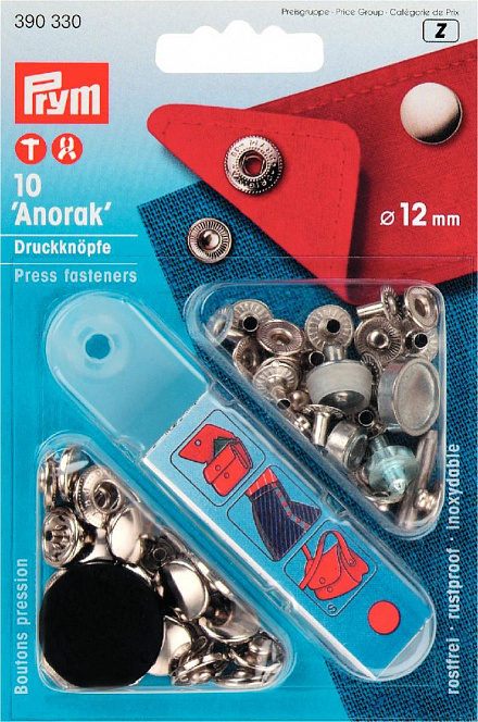 390330 Prym Кнопки "Anorak" серебристые 12мм
